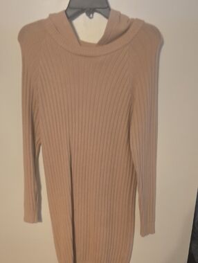 Anthropologie Camel Ribbed Hooded Sweater Dress